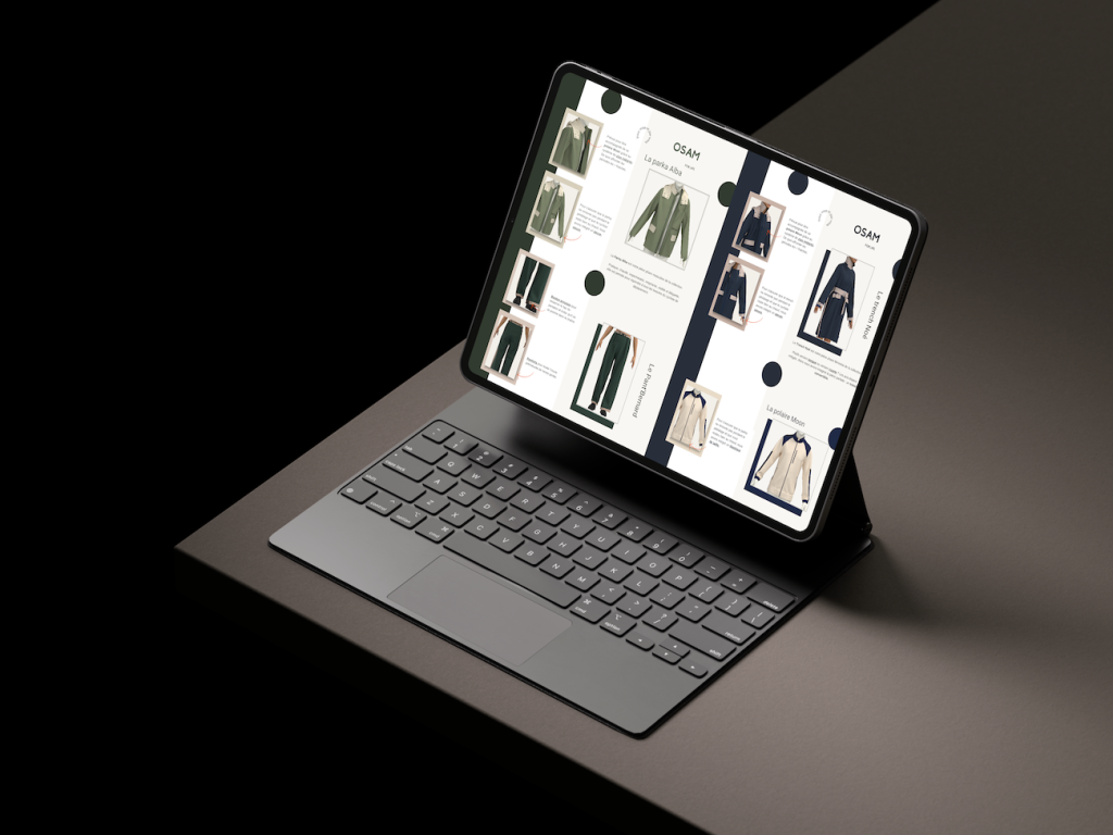Visuel mockup OSAM présentant les modélisations 3D des premières pièces conçues dans le cadre du projet entrepreneurial étudiant et création site internet biarritz