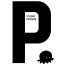 Logo Studio Pieuvre, grand P avec “Studio Pieuvre” dans le P et une petite pieuvre en bas à droite du P