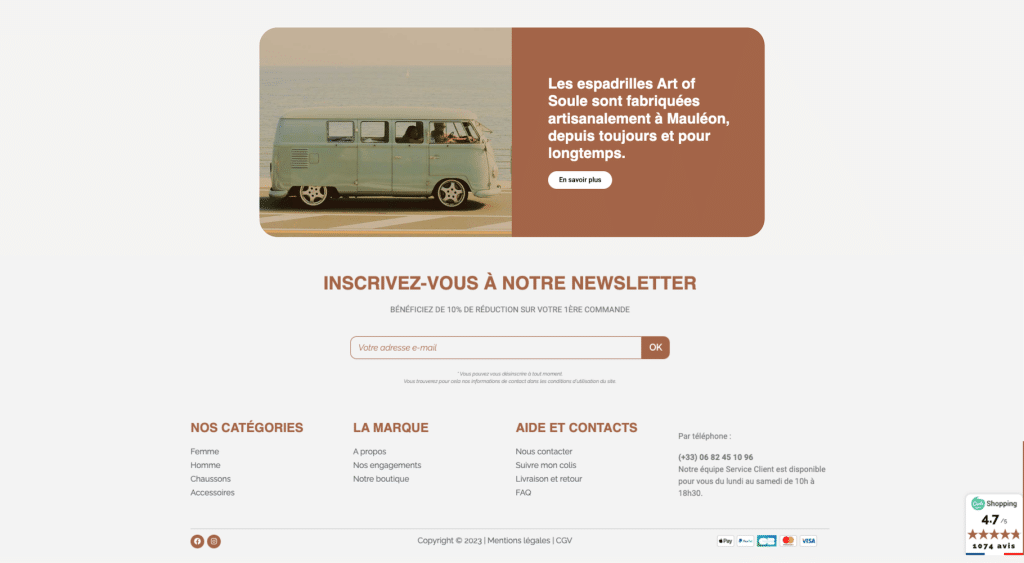 Formulaire d’inscription à la newsletter AOS, intégré au site Shopify et relié à Klaviyo pour un email marketing avancé et automatisé