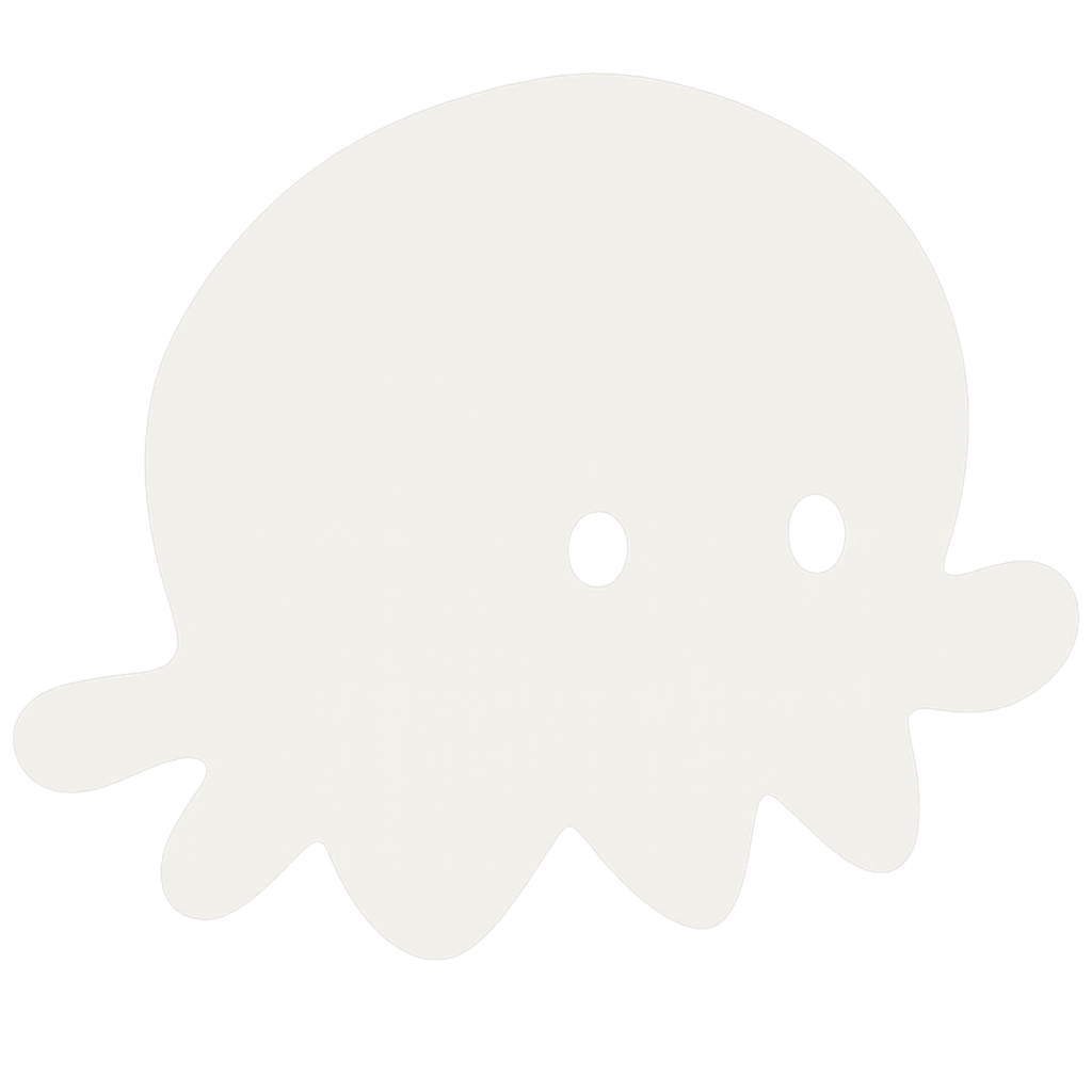 Logo beige de Studio Pieuvre-Agence digitale Hossegor, représentant une pieuvre stylisée à six tentacules et deux petits yeux.