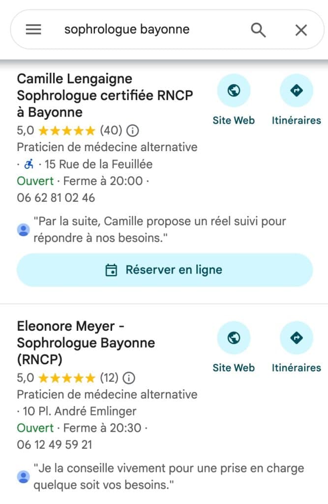 résultat de recherche locale maps- position top 2