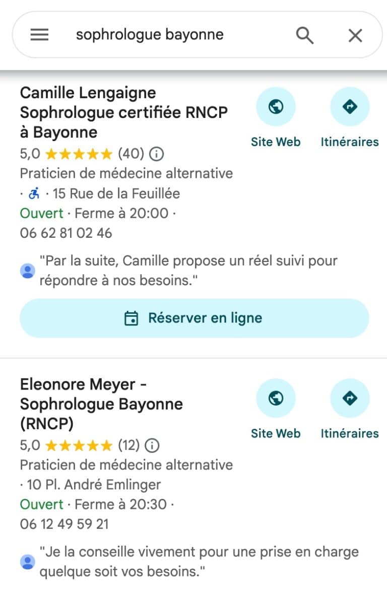 résultat de recherche locale maps- position top 2